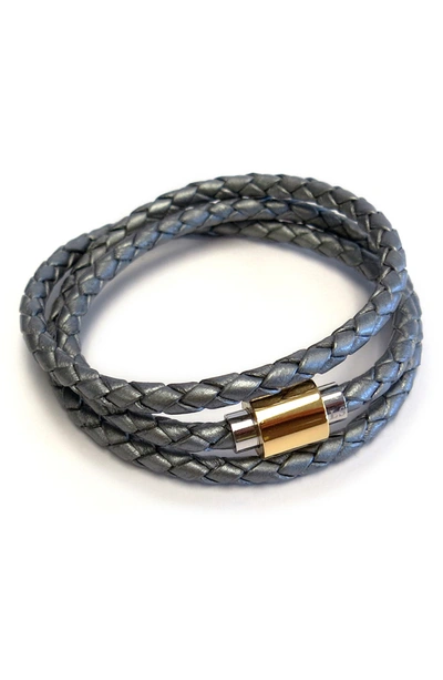 Liza Schwartz Leather Wrap Bracelet In Grey