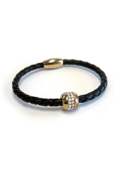 Liza Schwartz Good Karma Leather Bracelet In Gold/black