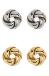 ADORNIA 14K GOLD VERMEIL & STERLING SILVER TWISTED KNOT STUD EARRINGS SET