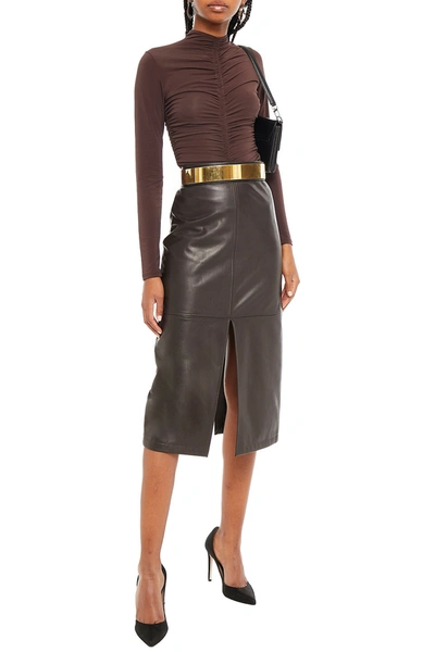 A.l.c Faux Stretch-leather Midi Skirt In Brown