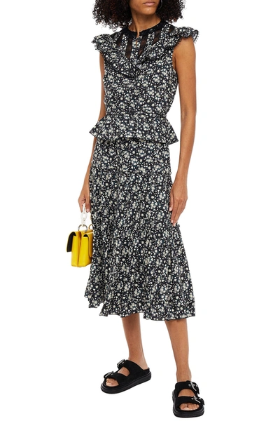 The Marc Jacobs Tiered Floral-print Cotton-poplin Midi Skirt In Black