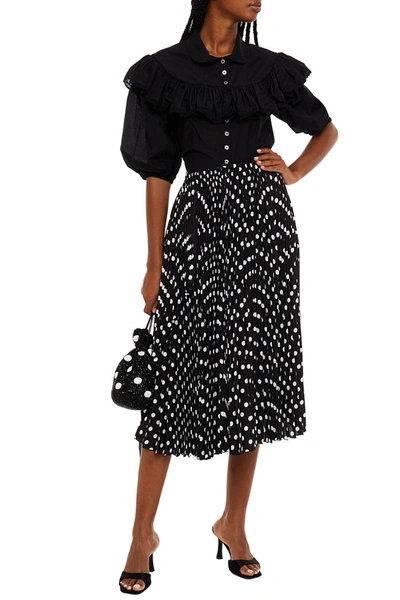 Marc Jacobs Pleated Polka-dot Cady Midi Skirt In Black