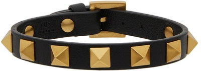 Valentino Garavani Rockstud Leather Bracelet With Studs In Black