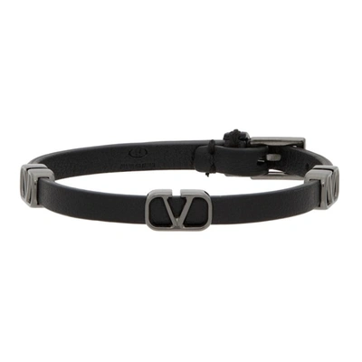 Valentino Garavani Black Leather Vlogo Bracelet