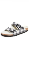 Birkenstock Womens Arizona Shearling Wool Narrow Sandal Plaid In Plaid White