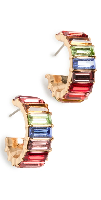 Kenneth Jay Lane Rainbow Baguette Crystal Hoop Earrings In Gold Tone In Multi