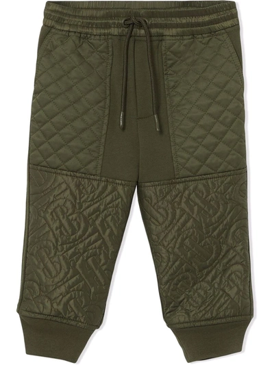 Burberry Baby Khaki Quilted Timothie Lounge Trousers In Green