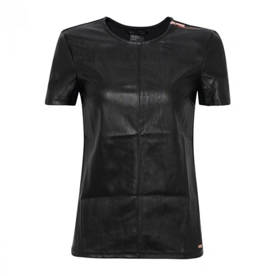 Armani Exchange 女款时尚拼料短袖上衣armani Outlet In Black