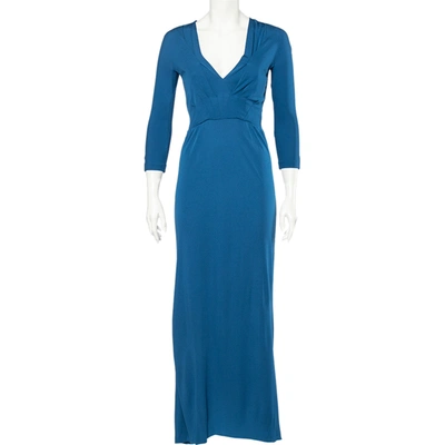 Pre-owned Bottega Veneta Blue Crepe V-neck Long Sleeve Maxi Dress S
