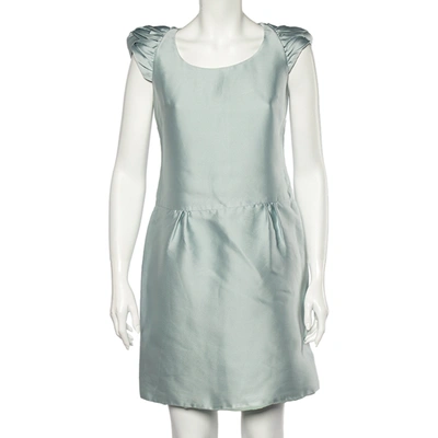 Pre-owned Burberry Light Blue Sateen Gathered Detailed Short Dress M