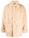Palm Angels Faux-shearling Single-breasted Short Coat In Neutrals