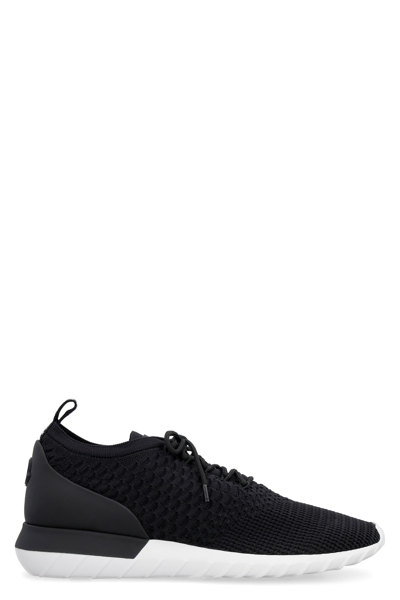 Moncler Emilien Leather-trimmed Stretch-knit Sneakers In Black