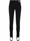 Moncler Black Stretch Fabric Leggings With Logo Patch In Black
