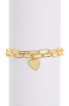 ADORNIA WATER RESISTANT PAPERCLIP CHAIN HEART CHARM BRACELET SET