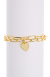 Adornia 14k Gold Plated Paperclip Chain Heart Charm Bracelet Set In Gold