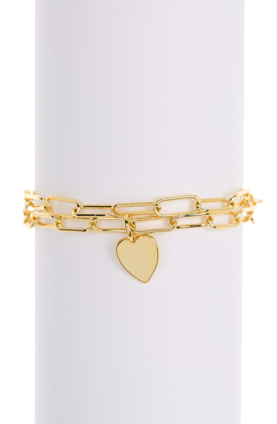 Adornia 14k Gold Plated Paperclip Chain Heart Charm Bracelet Set