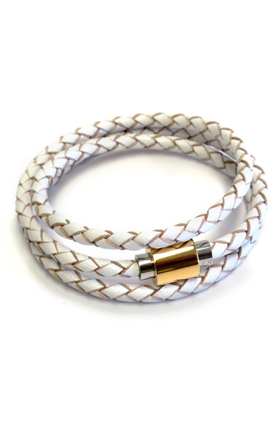Liza Schwartz Braided Leather Wrap Bracelet In White