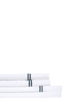 Melange Home White Queen Linen 2 Stripe Embroidered Sheet 4-piece Set In White/ Navy