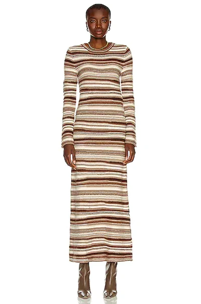 Chloé Irregular Stripe Long Sleeve Recycled Cashmere Blend Jumper Dress In Brown
