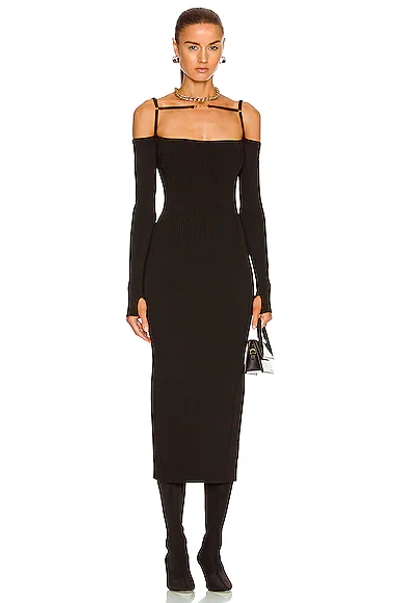 Jacquemus La Robe Sierra Ribbed Midi Dress In Black