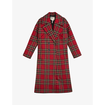 Ted Baker Jessel Tartan Wool Coat In Dk-red