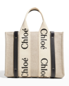 Chloé Woody Small Canvas Tote Crossbody Bag In White/blue
