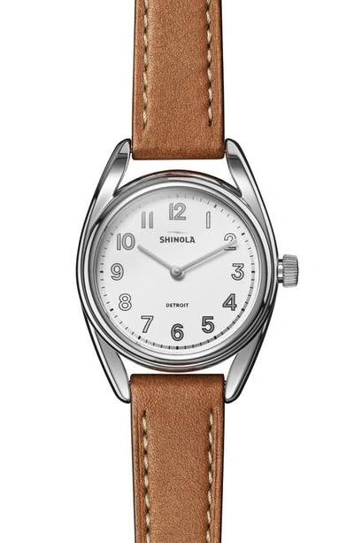 Shinola Men's Derby Stainless Steel & Leather Watch In White/cognac