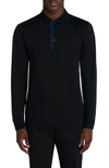 Bugatchi Long Sleeve Cotton Polo In Black