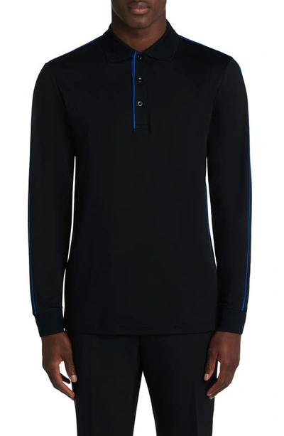Bugatchi Long Sleeve Cotton Polo In Black