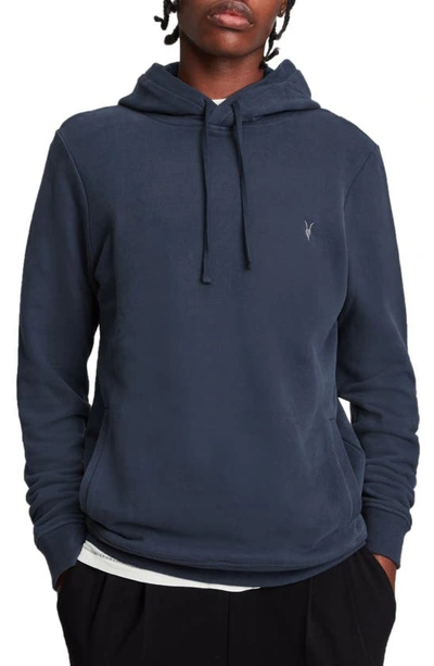 Allsaints Raven Logo-embroidered Organic-cotton Hoody In Windy Blue