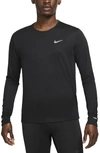 Nike Men's Dri-fit Miler Long-sleeve Running Top In Black/ Silver