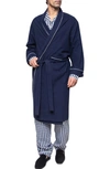 Petite Plume Men's Flannel Robe With Contrast Piping In Navy