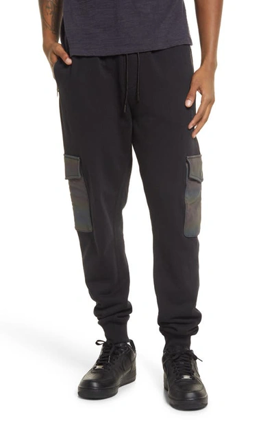 Cult Of Individuality Mixed Media Cargo Joggers In Black