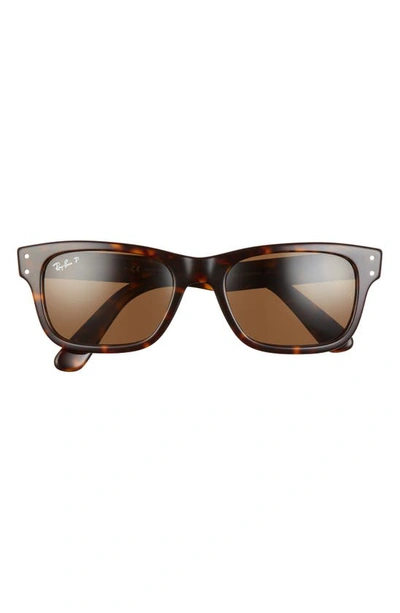 Ray Ban Mr Burbank 55mm Polarized Rectangle Sunglasses In Havana/ Polar Brown