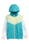 Nike Kids' Windrunner Water Resistant Hooded Jacket In Chlorine Blue,lime Ice,white,white