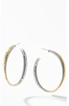 David Yurman 18kt Yellow Gold And Sterling Silver Crossover Hoop Earrings In Silver/ Gold