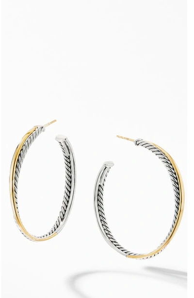 David Yurman 18kt Yellow Gold And Sterling Silver Crossover Hoop Earrings