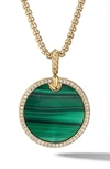 David Yurman Women's Dy Elements Disc Pendant In 18k Yellow Gold With Gemstone & Pavé Diamonds In Malachite