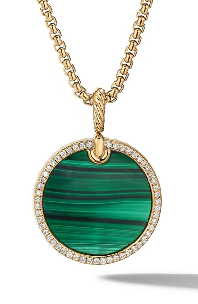 David Yurman Women's Dy Elements Disc Pendant In 18k Yellow Gold With Gemstone & Pavé Diamonds In Malachite