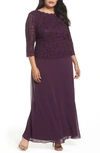 Alex Evenings Mock Two-piece A-line Gown In Deep Plum