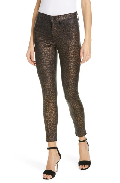 L Agence Margot Metallic Coated Crop Skinny Jeans In Black Cheetah Crackle Foil