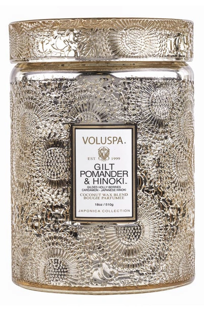 Voluspa Gilt Pomander & Hinoki Large Glass Jar Candle In Gilt Pom/hinoki