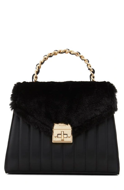 Aldo Abae Faux Fur Trim Faux Fur Top Handle Satchel In Black