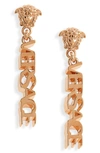 VERSACE SIGNATURE LOGO DROP EARRINGS,10022731A00620