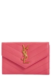 Saint Laurent 'monogram' Quilted Leather French Wallet In Fuxia Couture