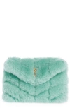 Saint Laurent Small Lou Puffer Genuine Shearling Pouch In Iced Mint