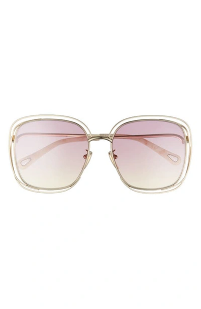 Chloé Women's Square Sunglasses, 58mm In Gold/pink