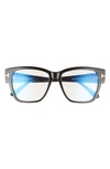 Tom Ford 54mm Square Blue Light Blocking Reading Glasses In Shiny Black