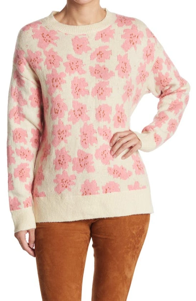 Frnch Nikki Flower Print Sweater In Geranium Pink