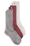 Ugg Assorted 3-pack Slouchy Ribbed Crew Socks In Nightfall/sangria Red/white